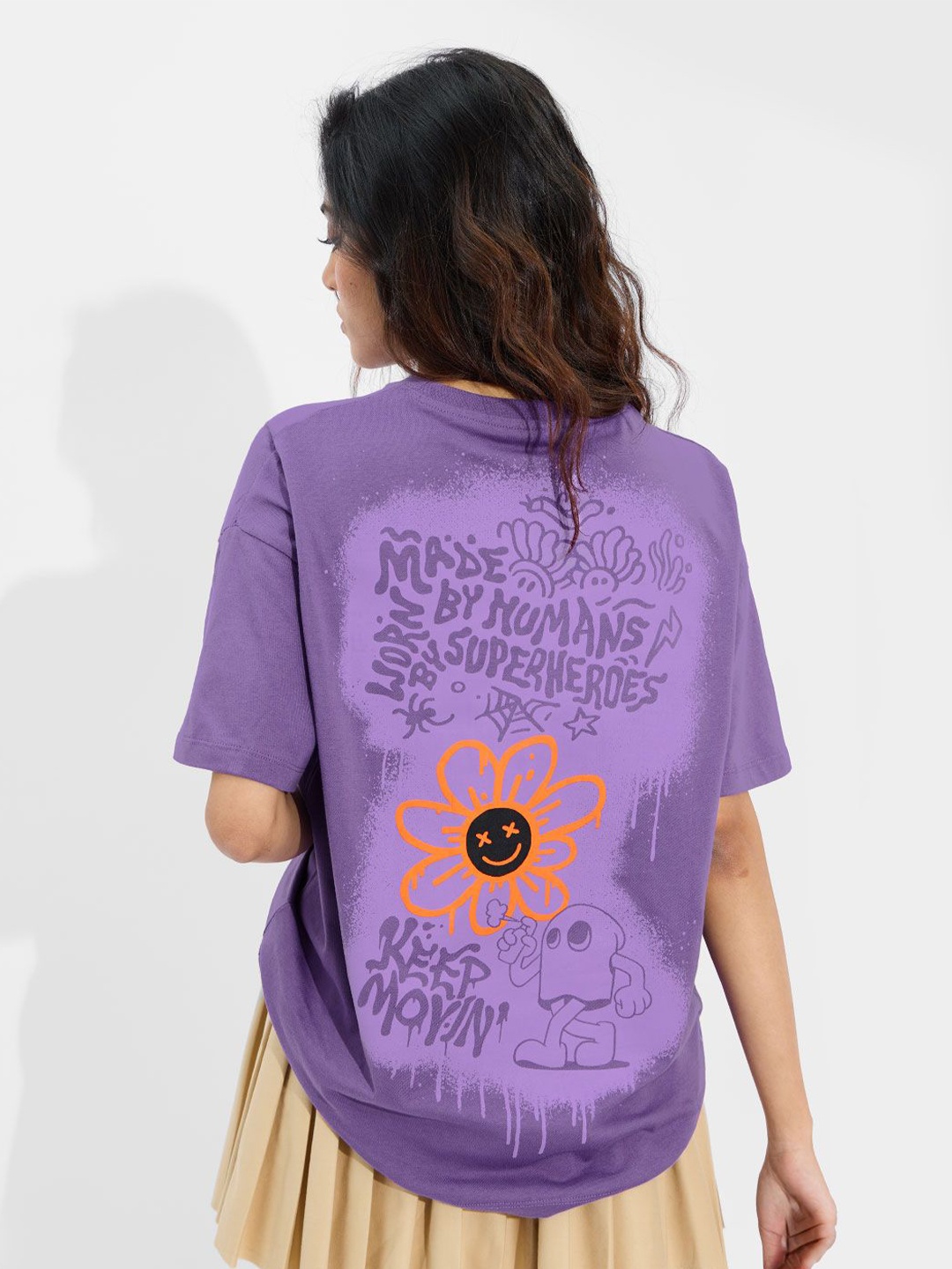 

The Souled Store Women Graphic Printed Round Neck Cotton Oversized T-shirt, Purple