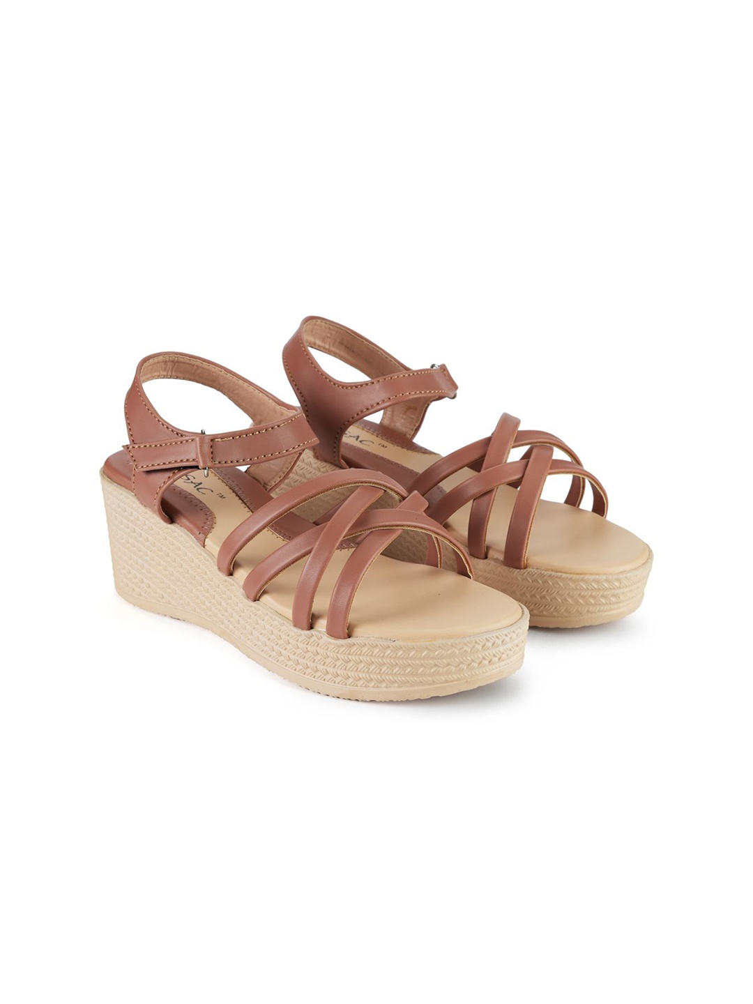 

MOSAC Women Solid Open Toe Platform Sandals, Tan