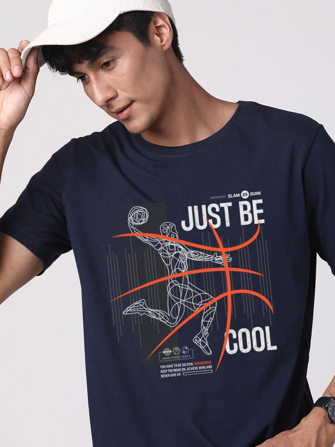 

ADRO Men Graphic Printed Pure Cotton T-shirt, Navy blue