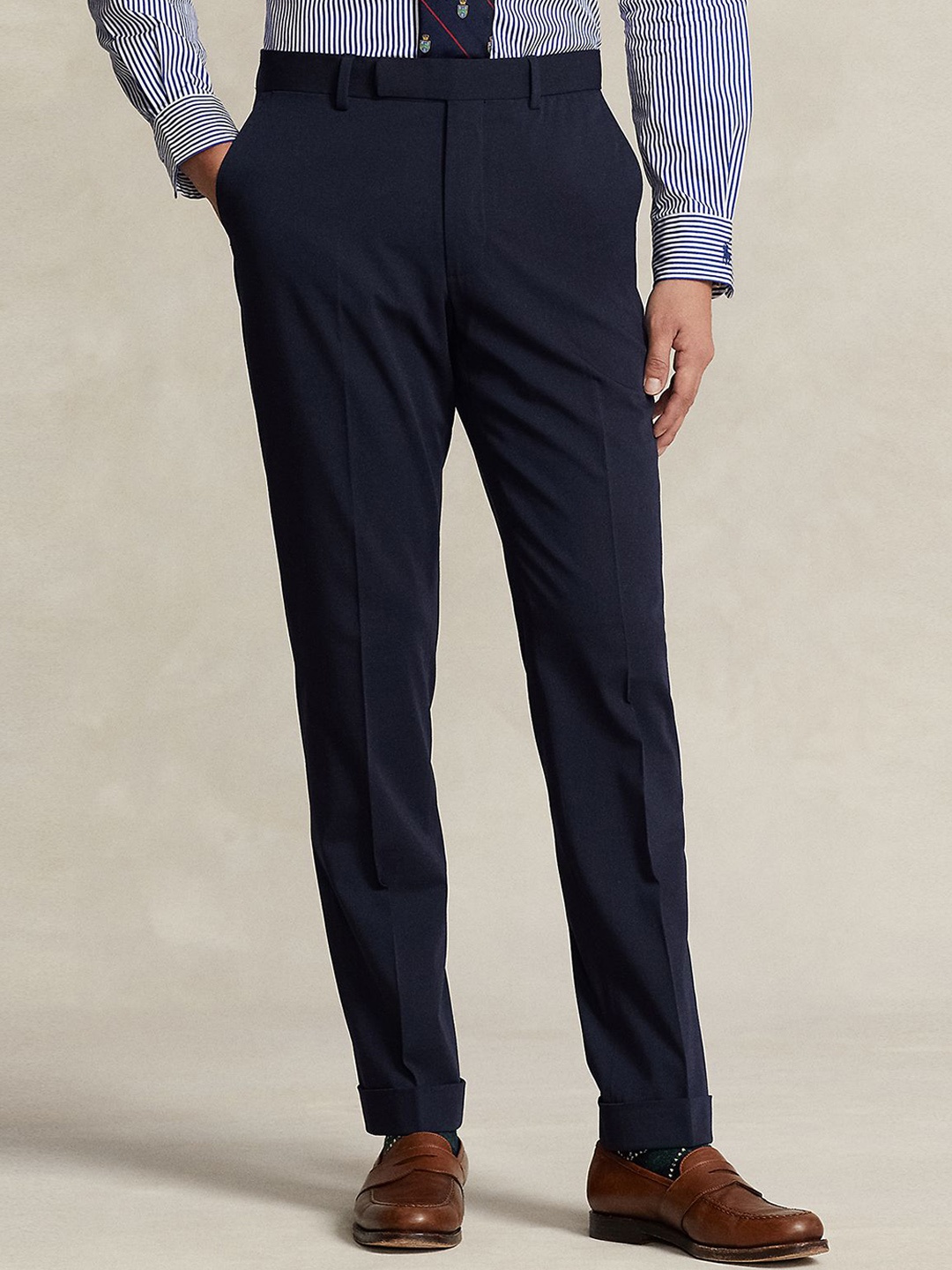 

Polo Ralph Lauren Men Mid-Rise Slim-Fit Trousers, Navy blue