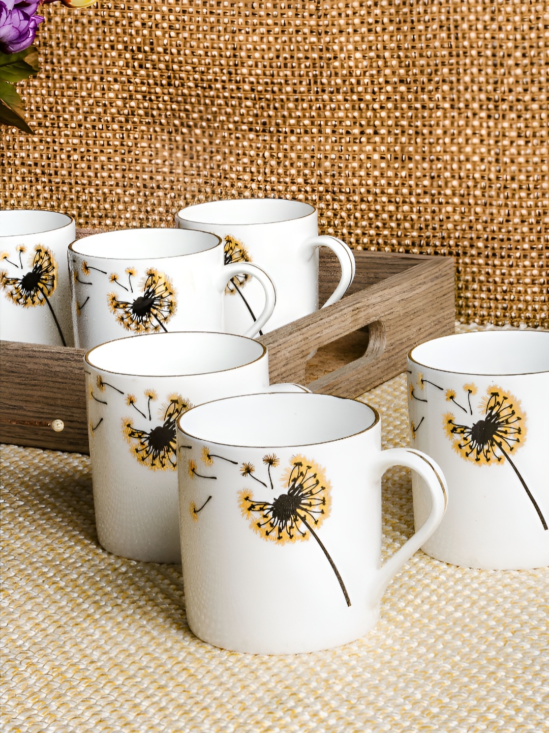 

SONAKI White & Gold Toned 6 Pieces Floral Printed Glossy Cups 210ml