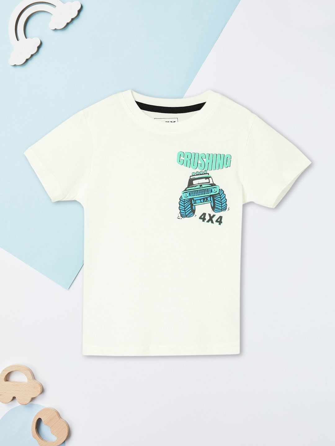 

max Boys Graphic Printed Round Neck Cotton T-shirt, White