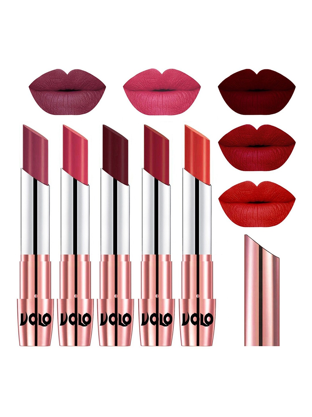 

VOLO Set Of 5 Creme Matte Lipstick-3.5 g Each-Cherry, Pink, Maroon, Red, Orange