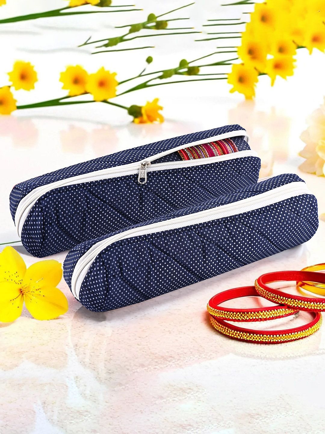

Kuber Industries Blue & White 2 Pieces Polka Dot Printed Jewellery Organisers