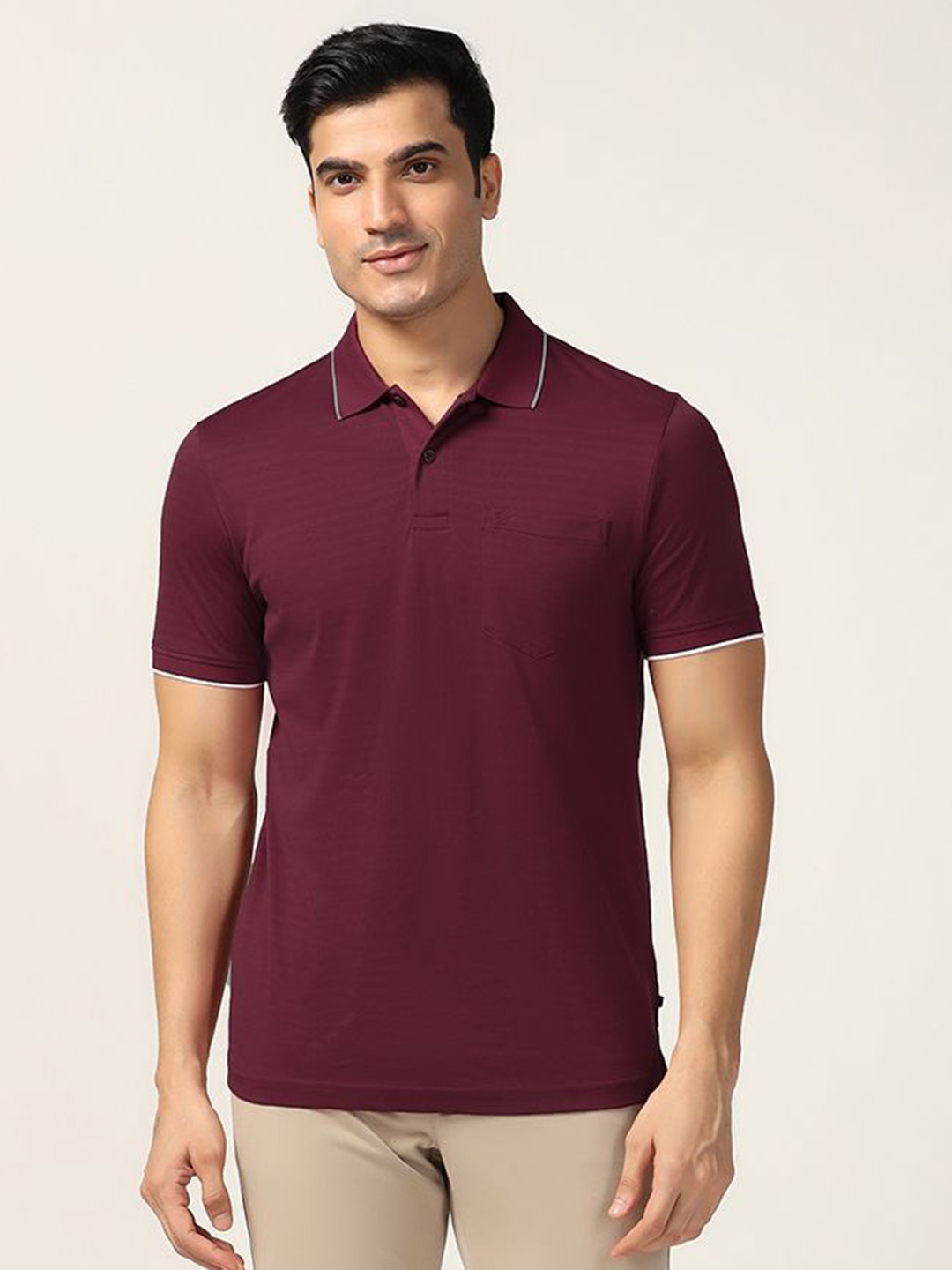 

Blackberrys Men Solid Polo Collar Cotton Slim Fit T-shirt, Maroon