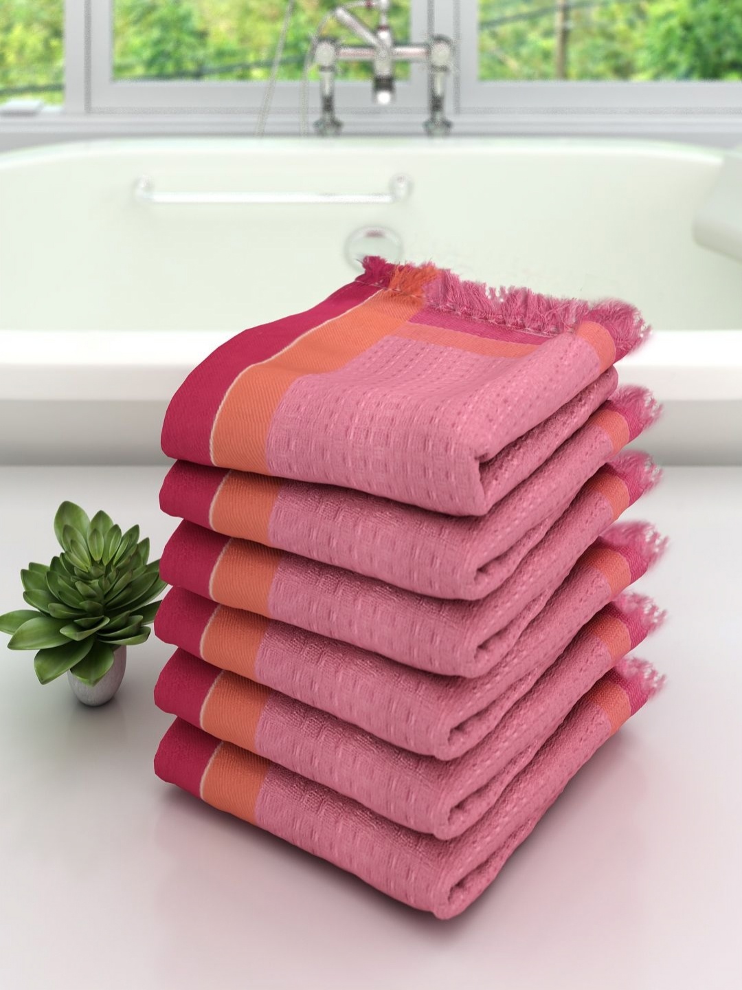 

Aura Pink & Orange 6 Pieces Cotton 210 GSM Bath Towel