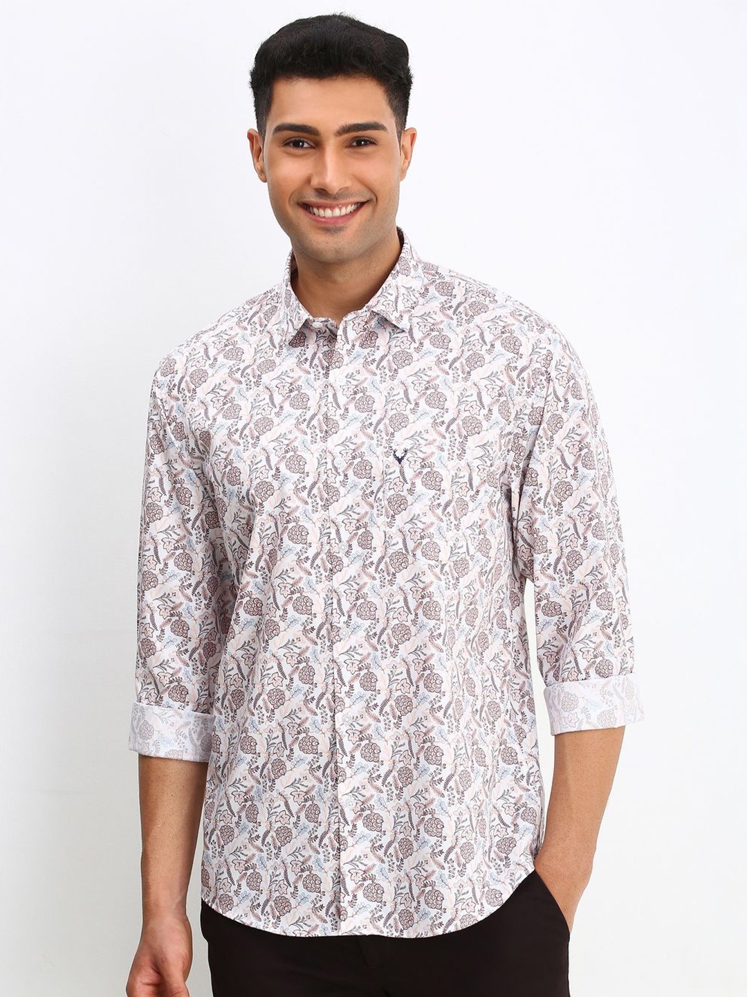 

Allen Solly Men Spread Collar Floral Printed Cotton Slim Fit Casual Shirt, White