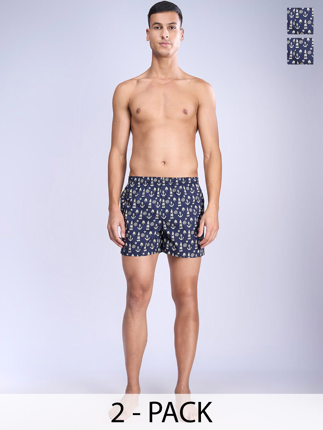 

Unibro Printed Cotton Boxers Pack Of 2 UBSHORTS_WS18-Navy, Navy blue