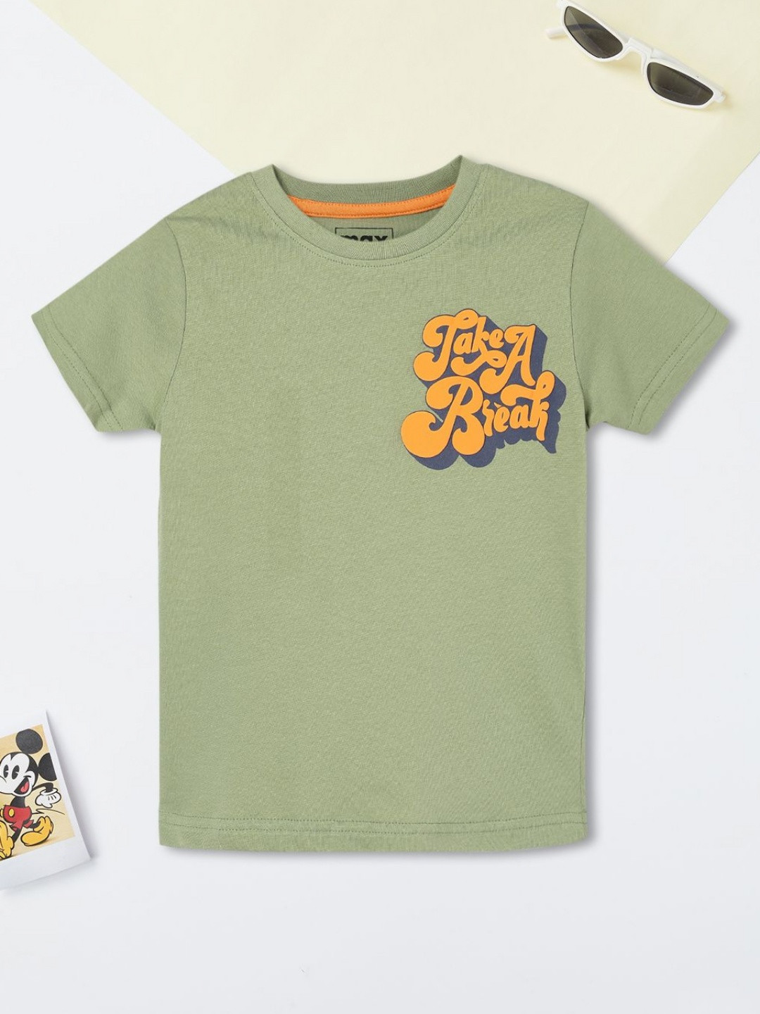 

max Boys Graphic Printed Round Neck Cotton T-shirt, Green