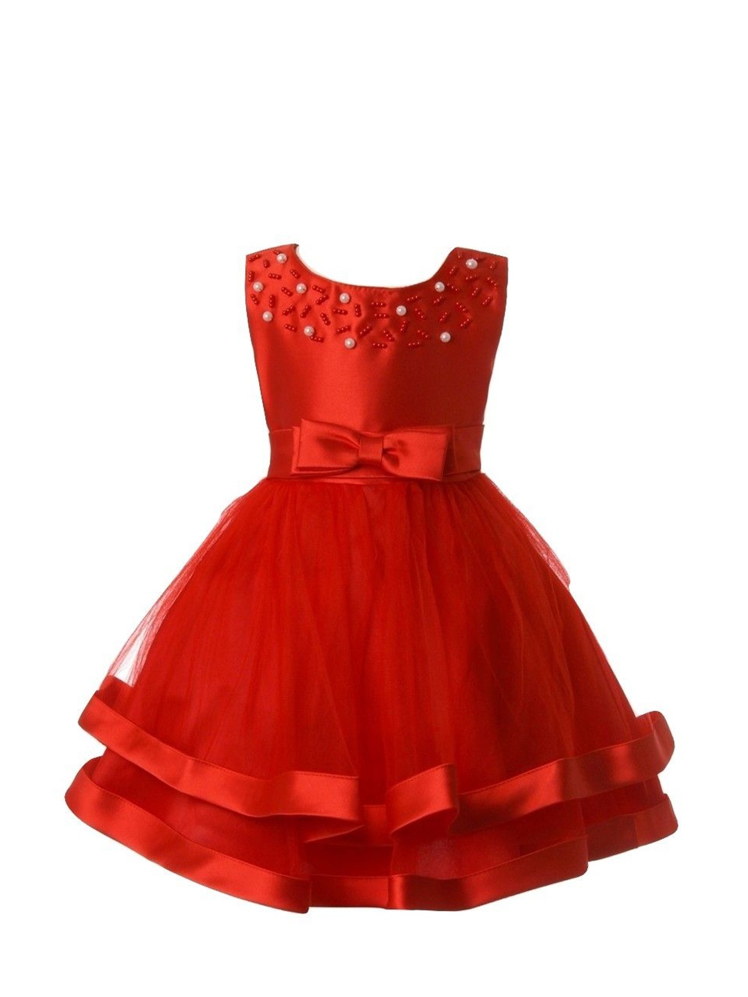 

Pink Wings Girls Embellished Net Fit & Flare Dress, Red