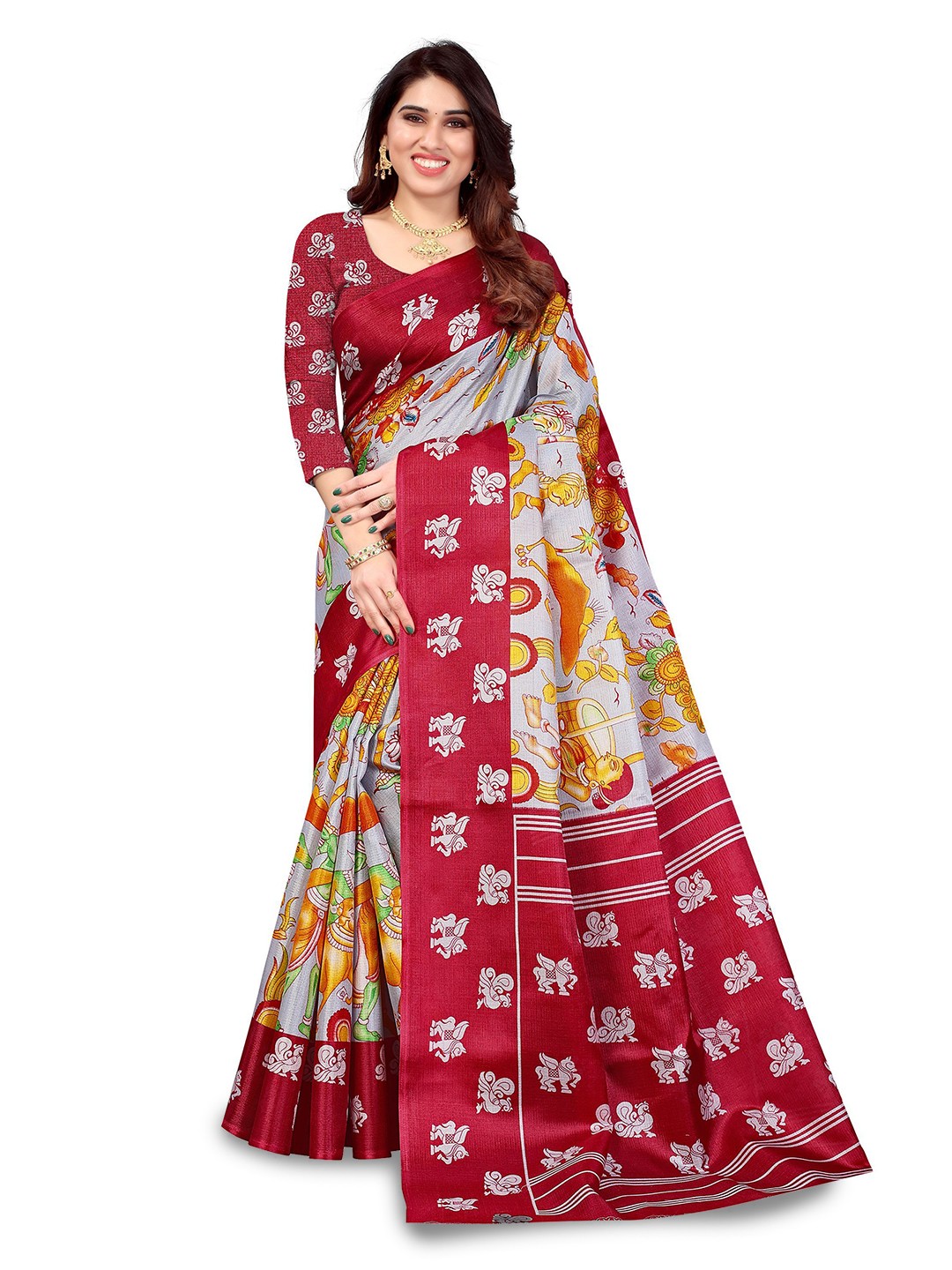 

VIRICA Abstract Printed Saree with Blouse Piece, Grey