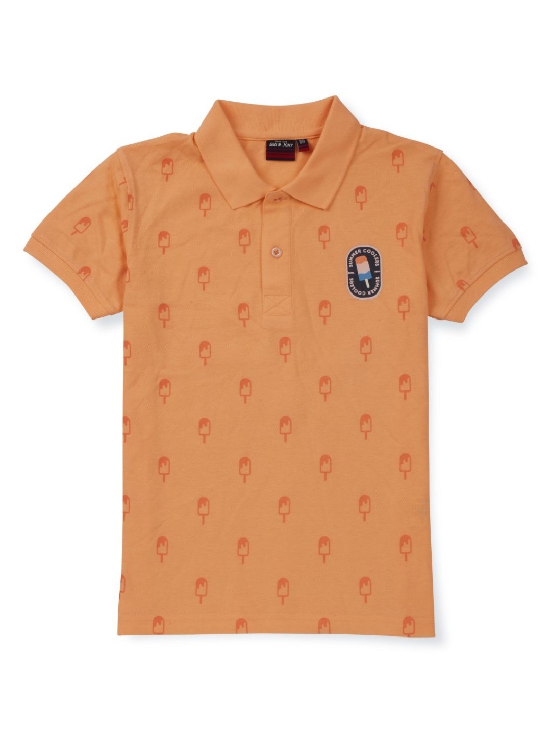 

Gini and Jony Boys Conversational Printed Polo Collar Cotton T-shirt, Orange