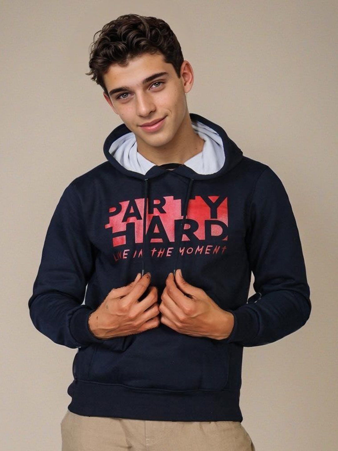 

MABYN Men Printed Hooded Sweatshirt, Blue