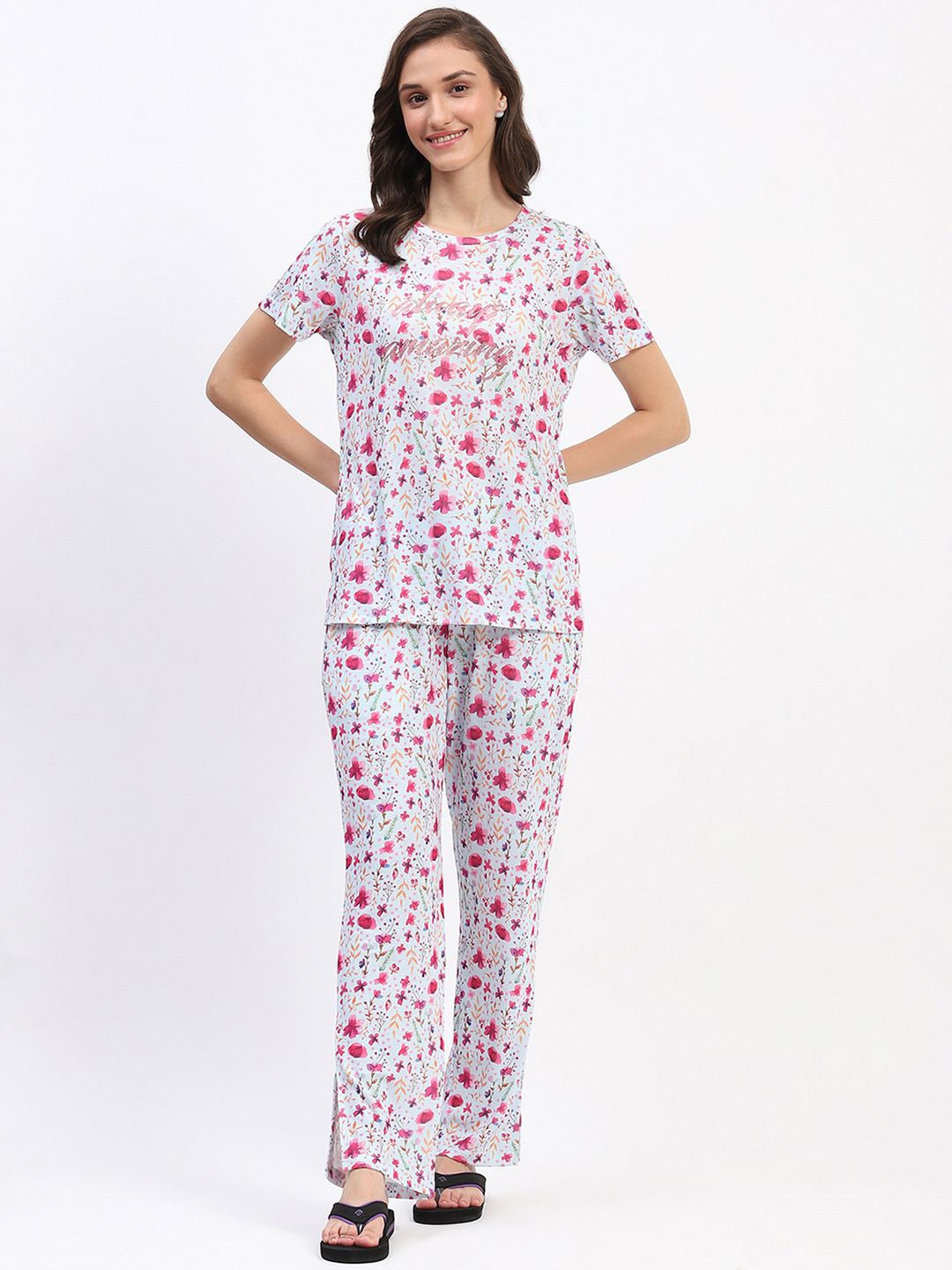 

MADAME M SECRET Women Floral Printed Night suit, Blue