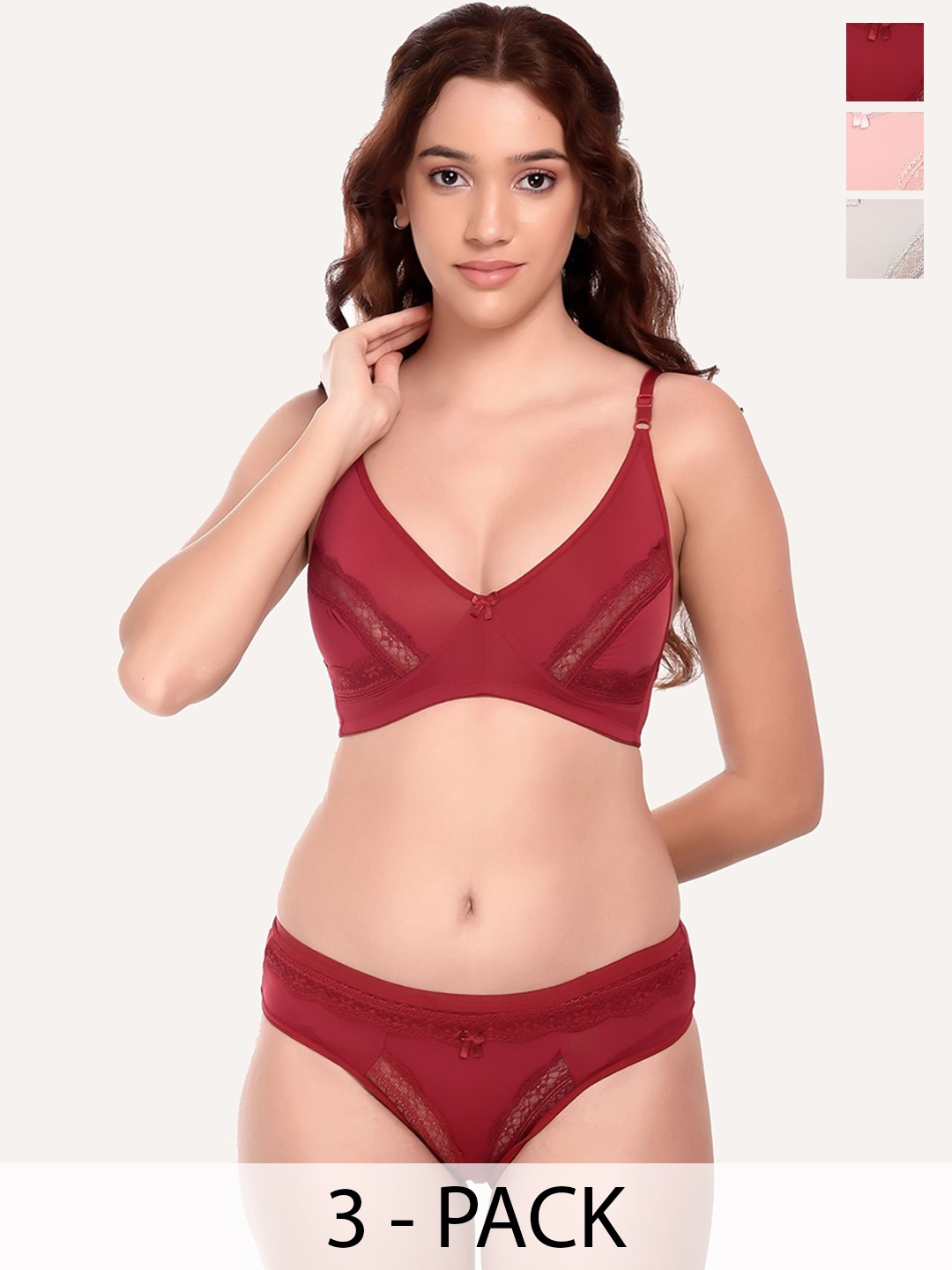 

DressBerry Pack Of 3 Self Design Lingerie Set, Grey