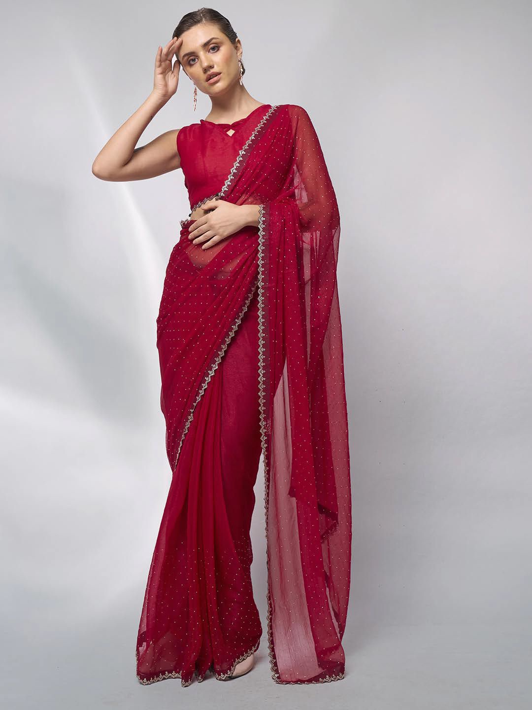

Kalista Embellished Beads and Stones Ready to Wear Saree, Red