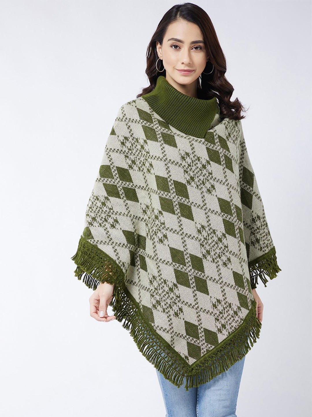 

PIVL Women Self Design Poncho, Olive