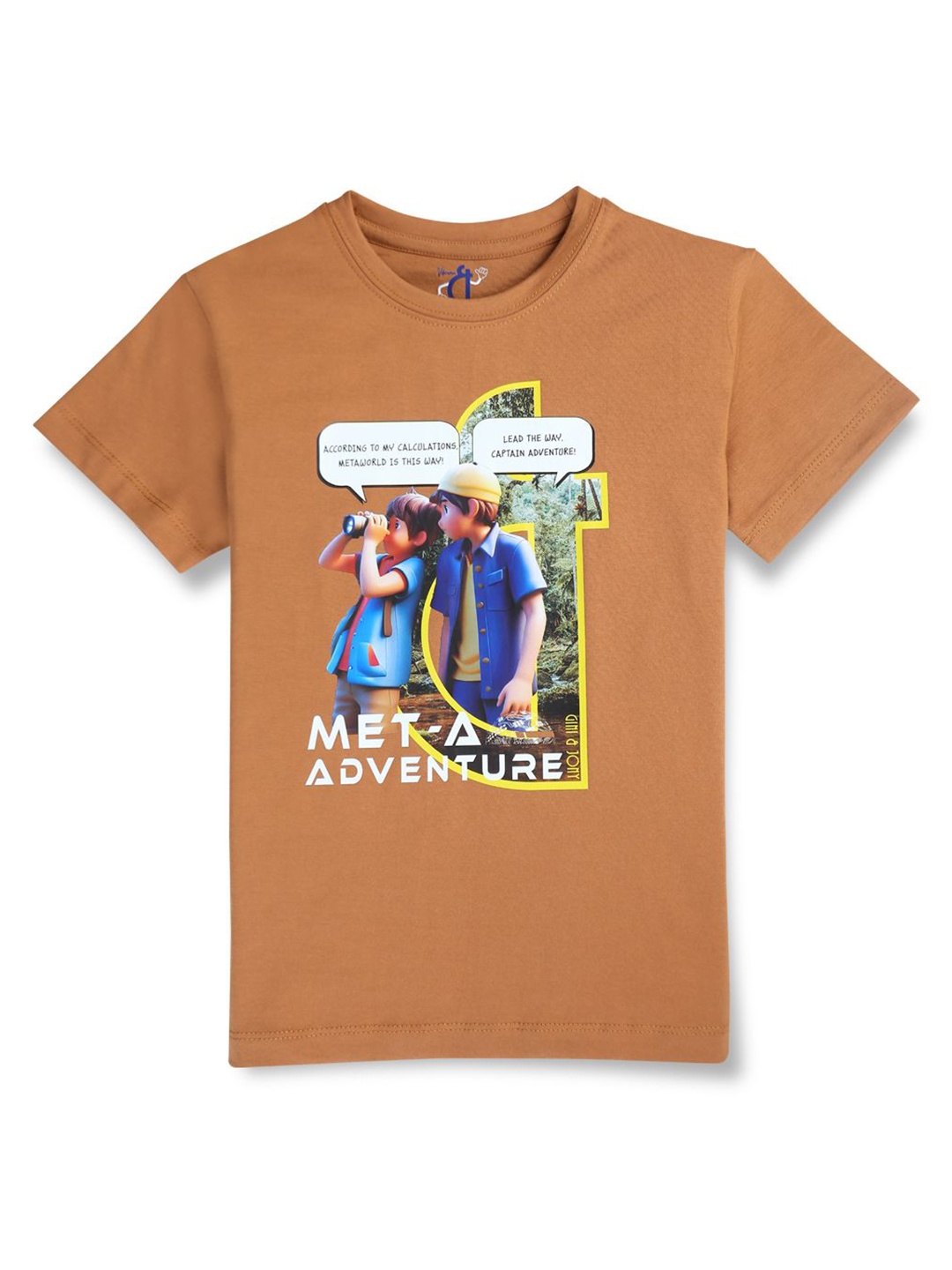 

Gini and Jony Boys Graphic Printed Round Neck Cotton T-shirt, Brown