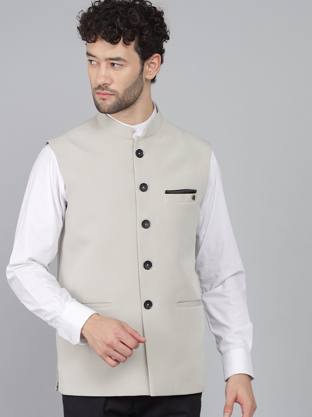 

LA'SCOOT Woven Nehru Jacket, Sea green