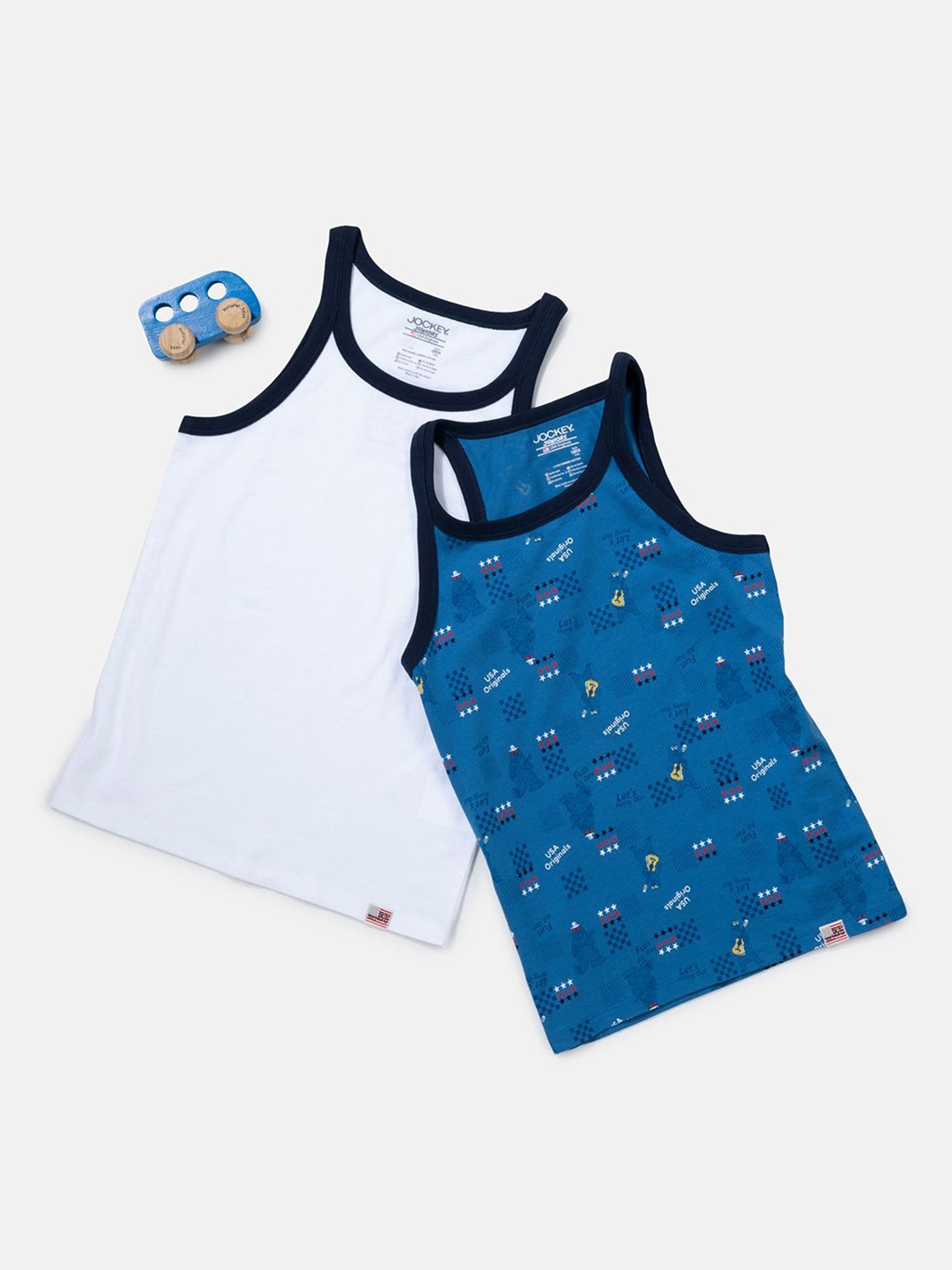 

Jockey Boy Pack of 2 Super Combed Cotton Printed Round Neck Sleeveless Vest-ub24, Blue