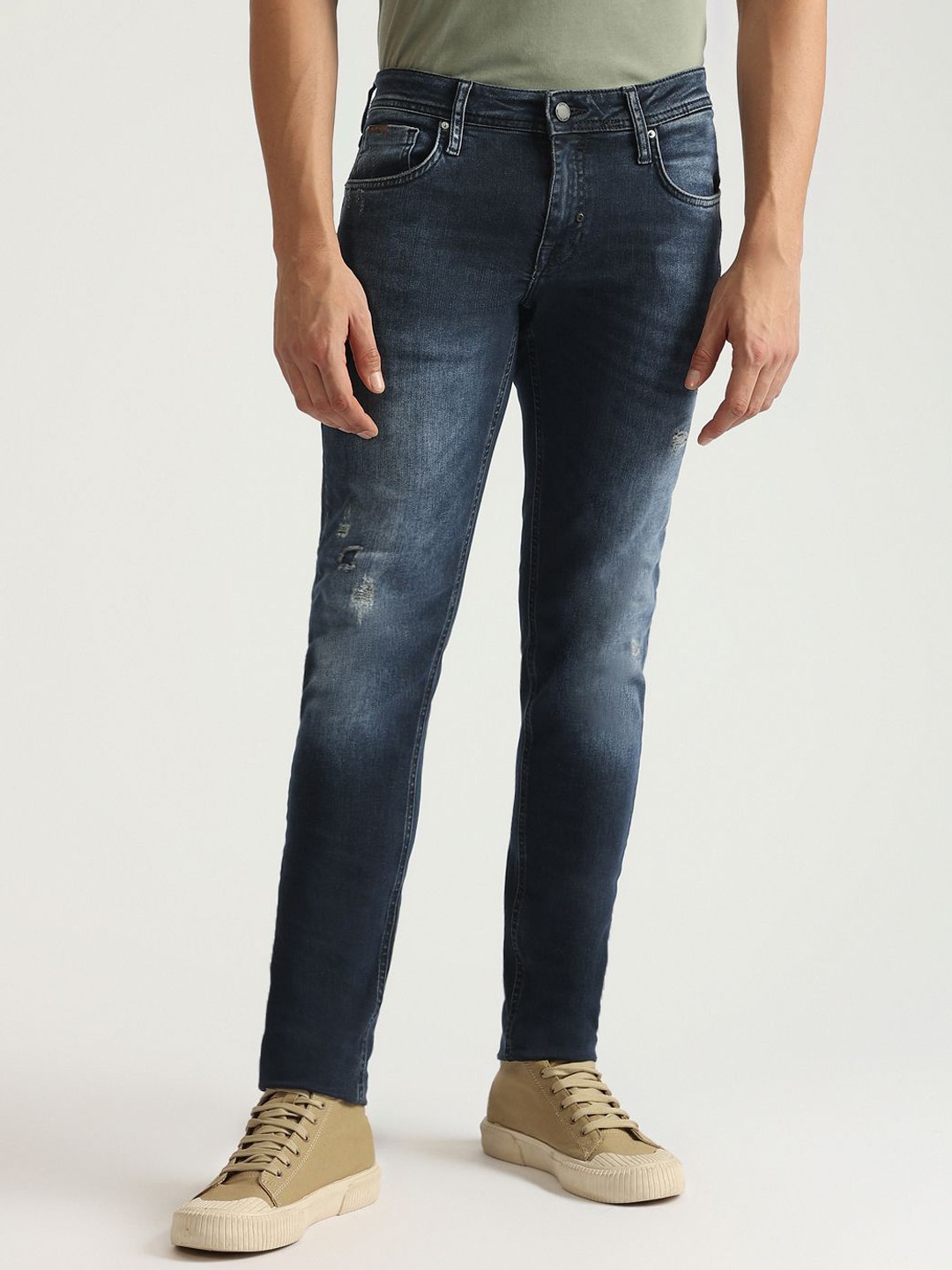 

Antony Morato Men Tapered Fit Low Distress Heavy Fade Jeans, Blue