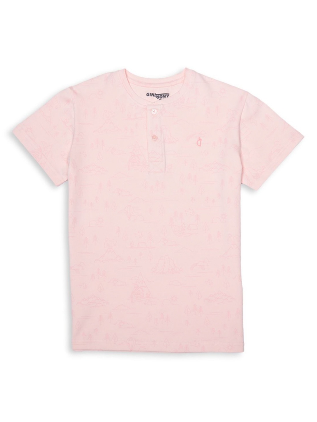 

Gini and Jony Boys Conversational Printed Henley Neck Cotton T-shirt, Pink