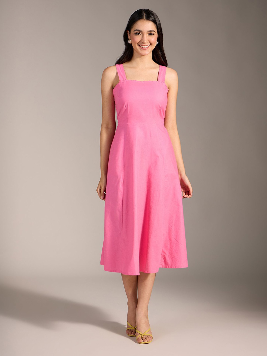 

20Dresses Cotton Solid Sleeveless Fit & Flare Midi Dress, Pink
