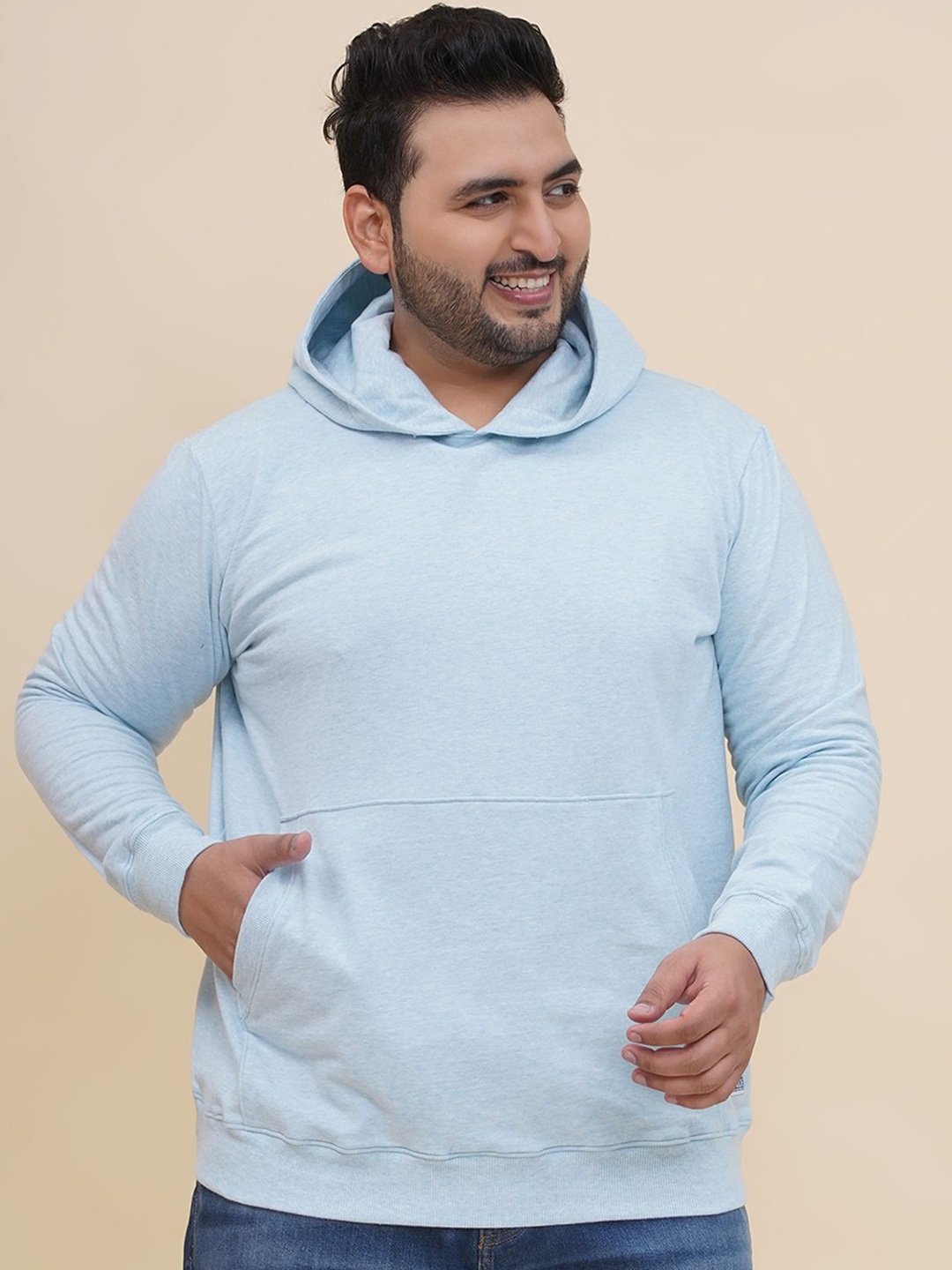 

John Pride Men Plus Size Solid Hooded Pure Cotton Sweatshirt, Blue