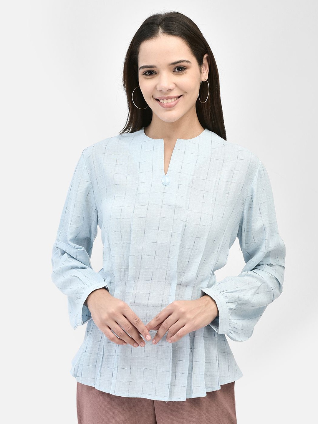 

FUTURO Women Self Design V-Neck Top, Blue