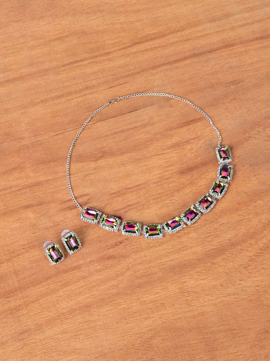 

Keviv Rhodium-Plated American Diamond-Studded Jewellery Set, Silver