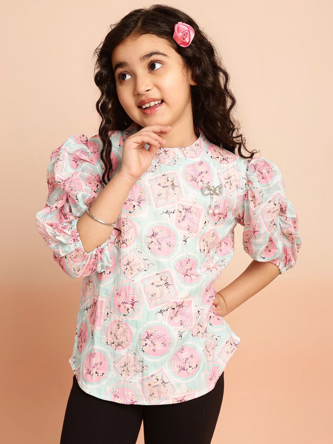 

BAESD Girls Floral Printed Round Neck Top, Pink