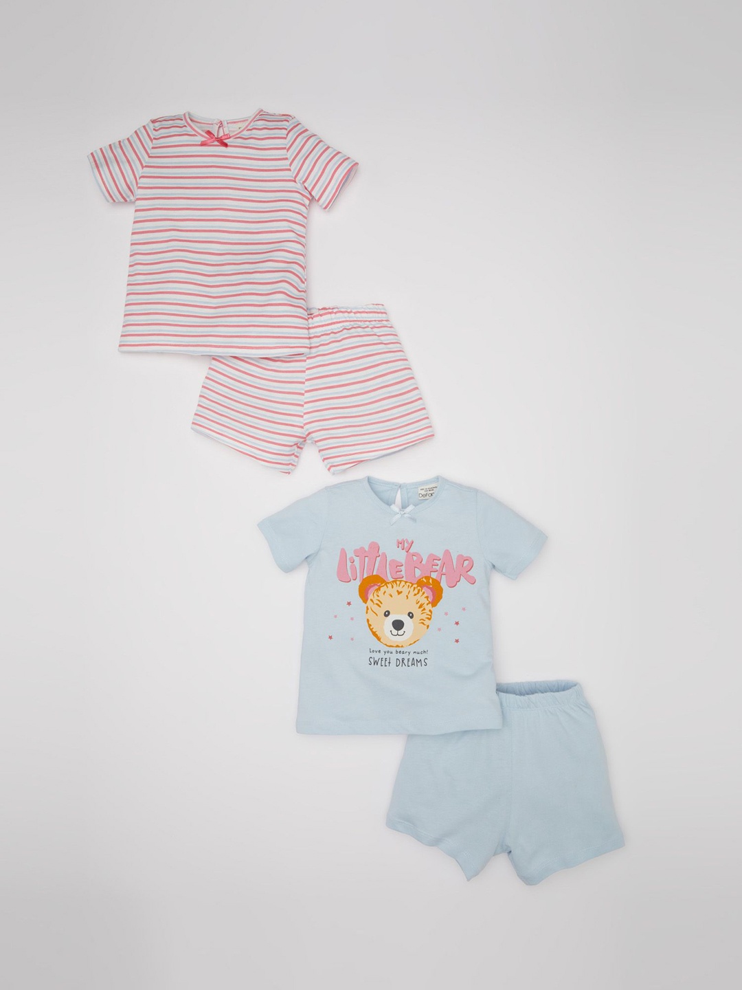 

DeFacto Girls Striped Pure Cotton Night Suit, Pink
