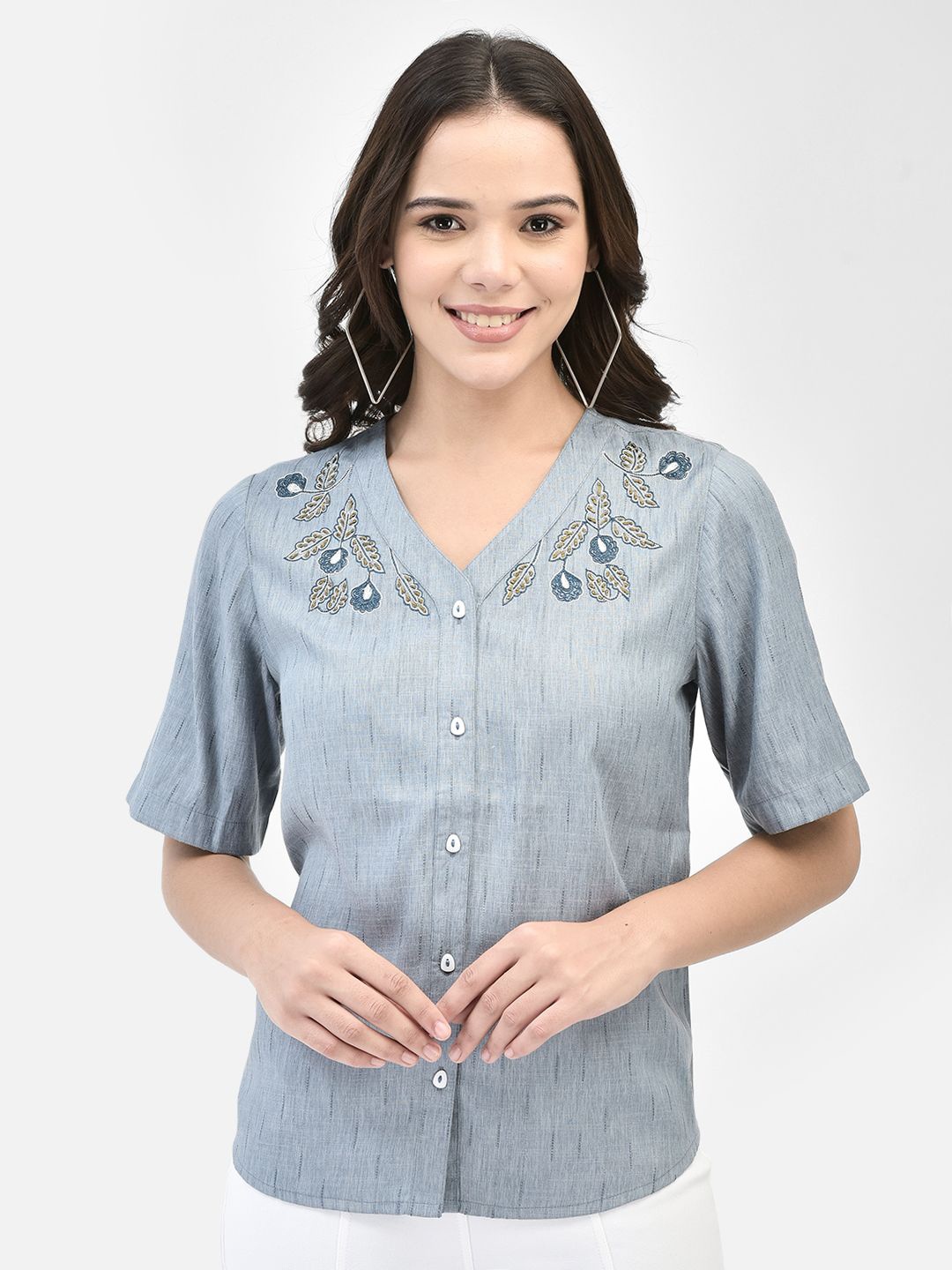 

FUTURO Women Solid V-Neck Top, Grey