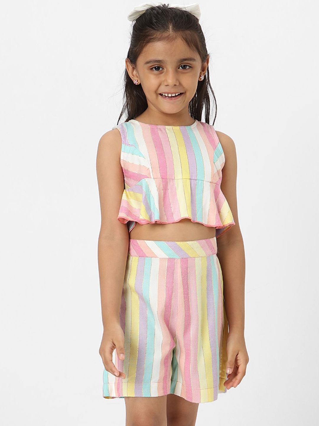 

Nautinati Girls' Multicolour Printed Combo Set of Top and Shorts, Pink