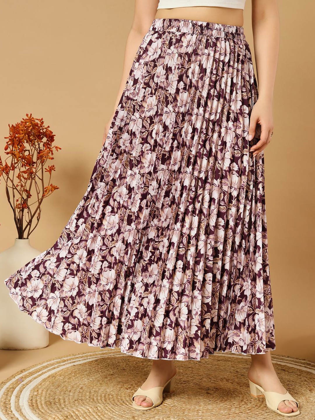 

OTABU Women Floral Printed A-line Maxi Skirt, Purple