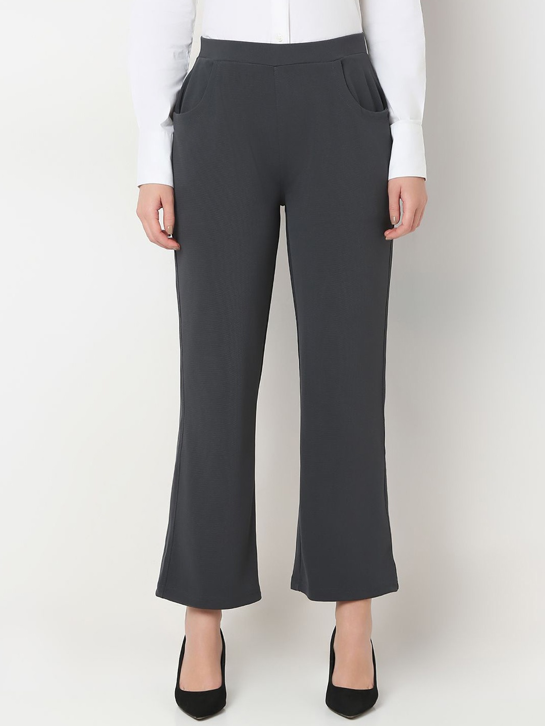 

Smarty Pants Women Relaxed Straight Leg Flared Easy Wash Formal Trousers, Grey