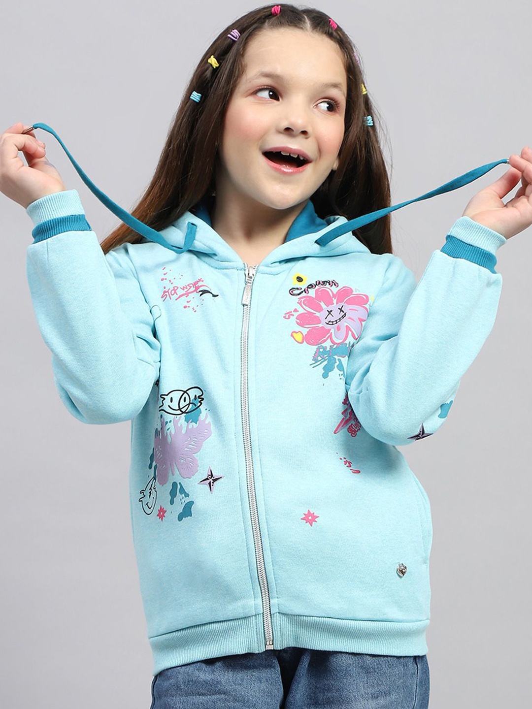 

Monte Carlo Girls Graphic Printed Hooded Sweatshirt, Blue