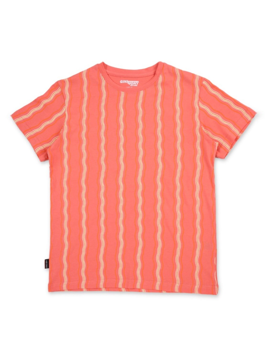 

Gini and Jony Boys Striped Round Neck Cotton T-shirt, Peach