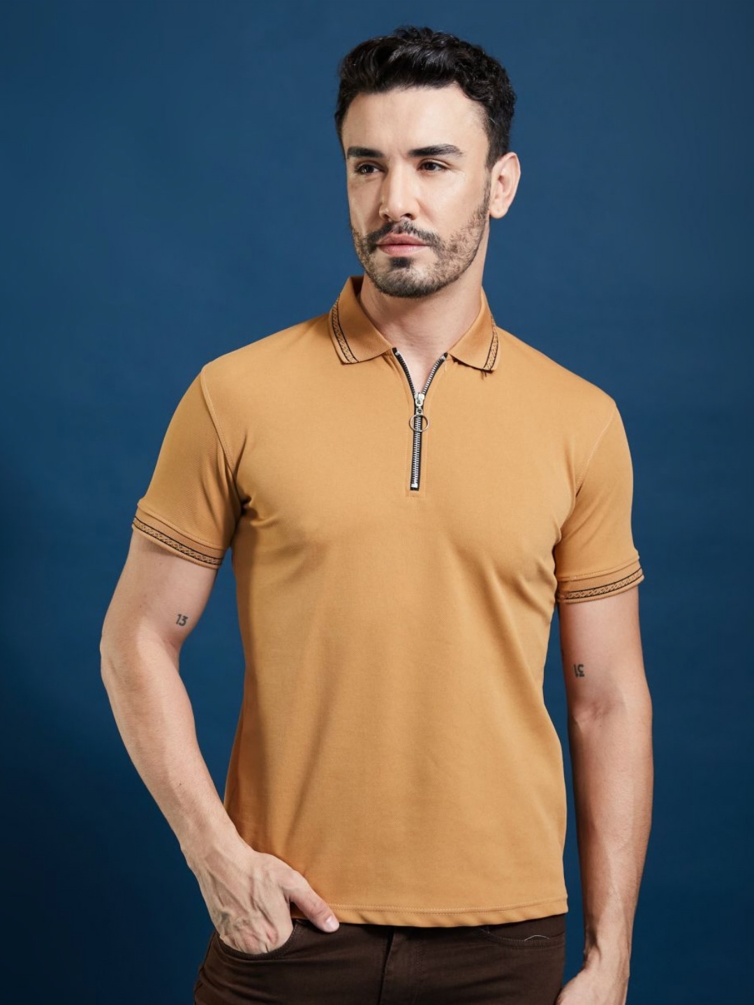 

SMARTEES Men Solid Polo Collar T-Shirt, Mustard