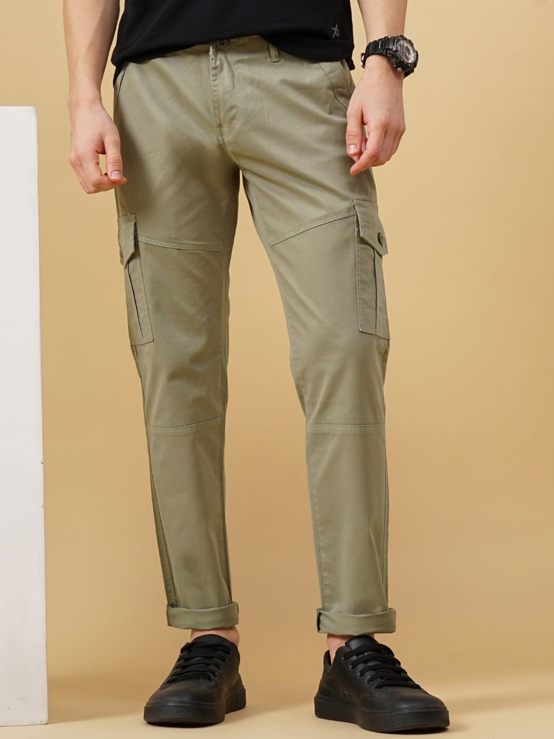 

PAUL STREET Men Urban Slim Fit Cargos Trousers, Green