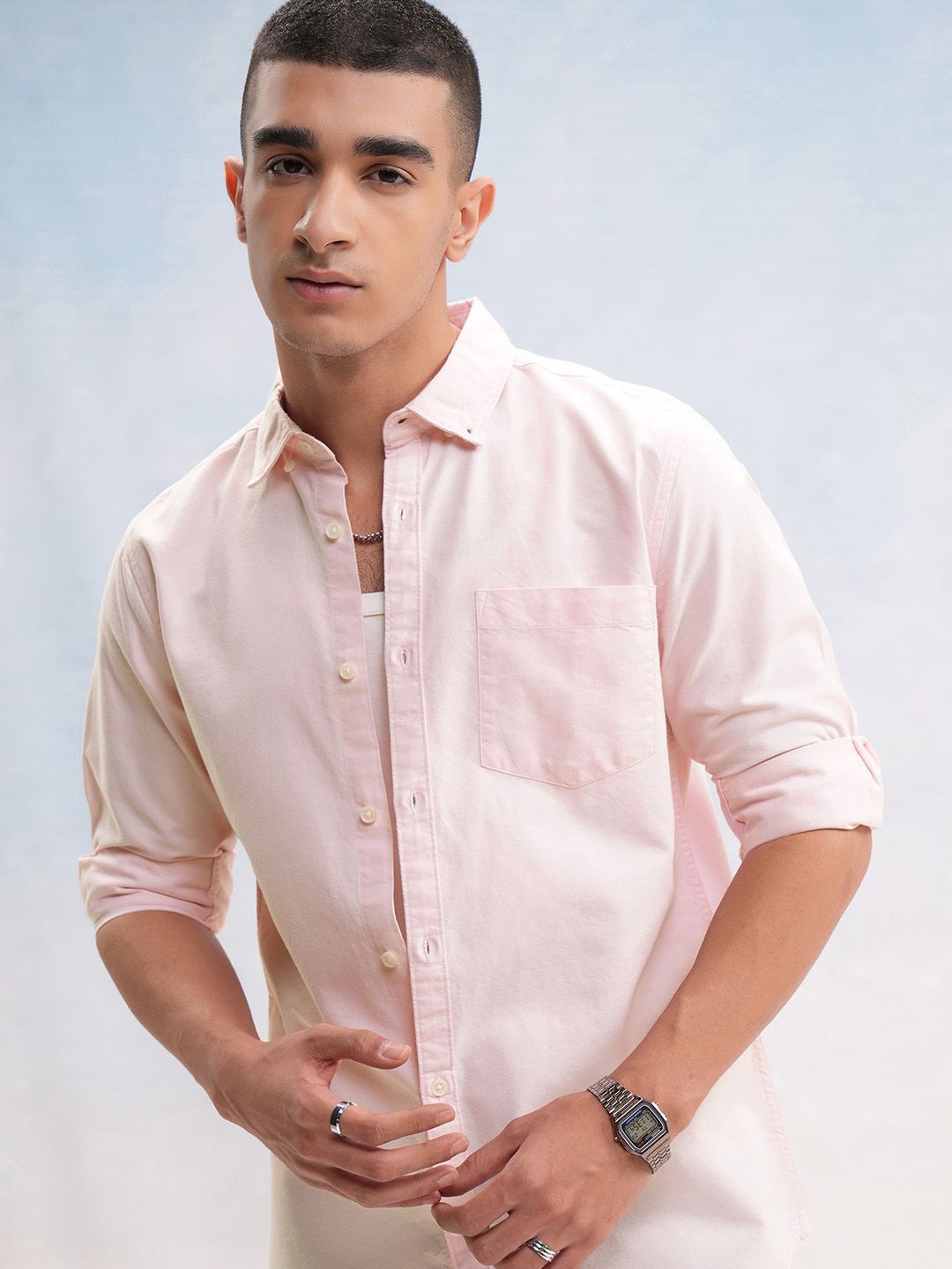 

HIGHLANDER Men Oxford Button Down Collar Relaxed Fit Shirt, Pink