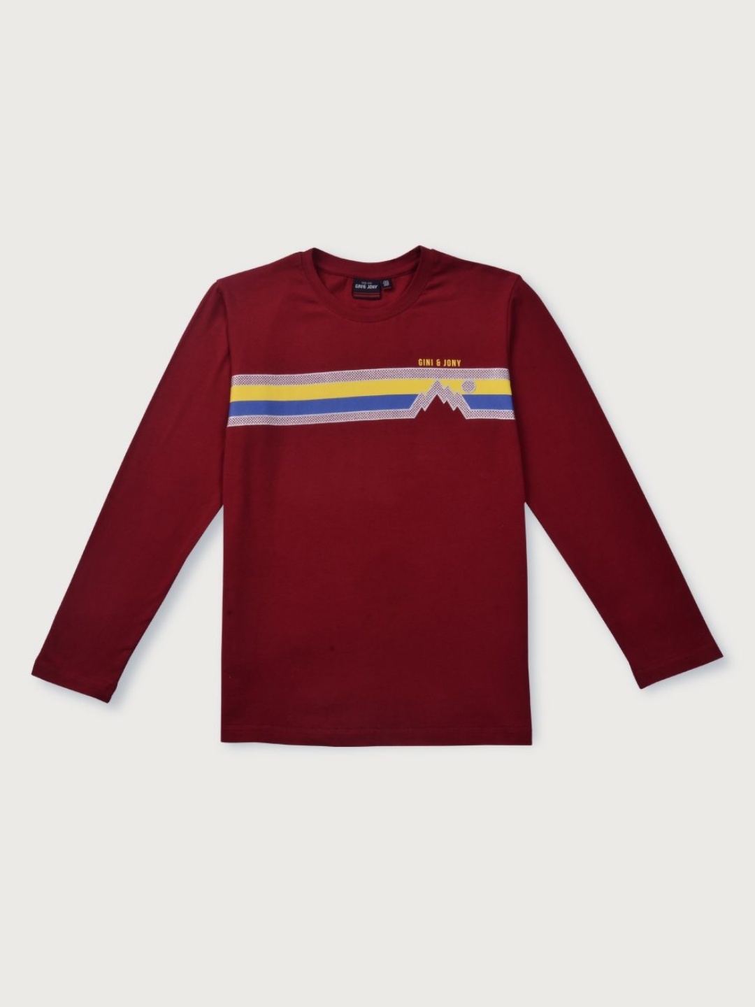 

Gini and Jony Boys Colourblocked Round Neck Cotton T-shirt, Maroon