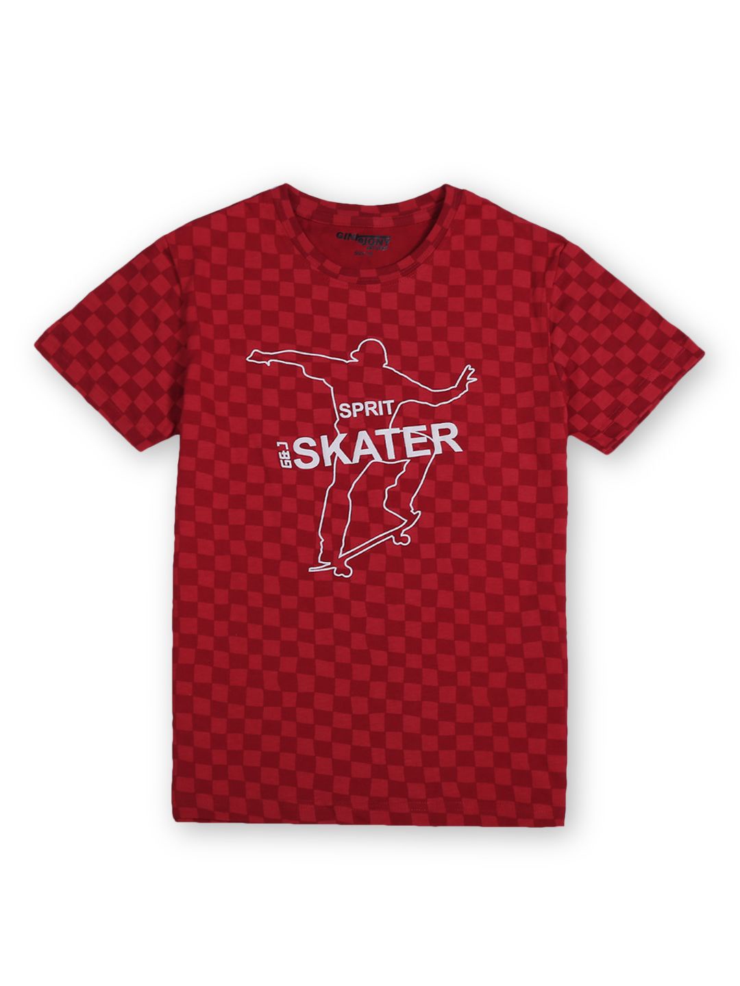 

Gini and Jony Boys Checked Round Neck Cotton T-shirt, Red