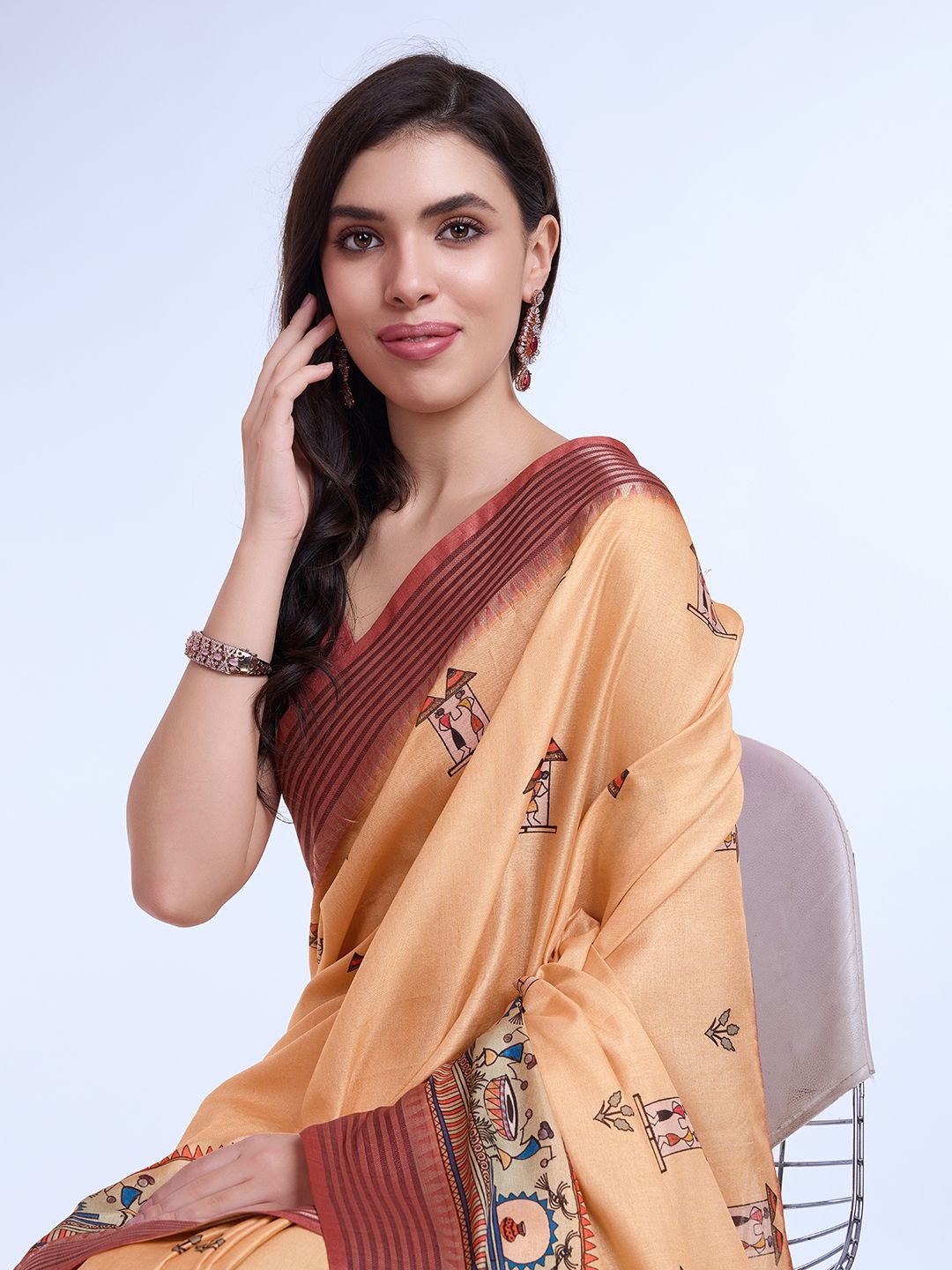 

Mitera Ajrak Block Printed Saree, Yellow