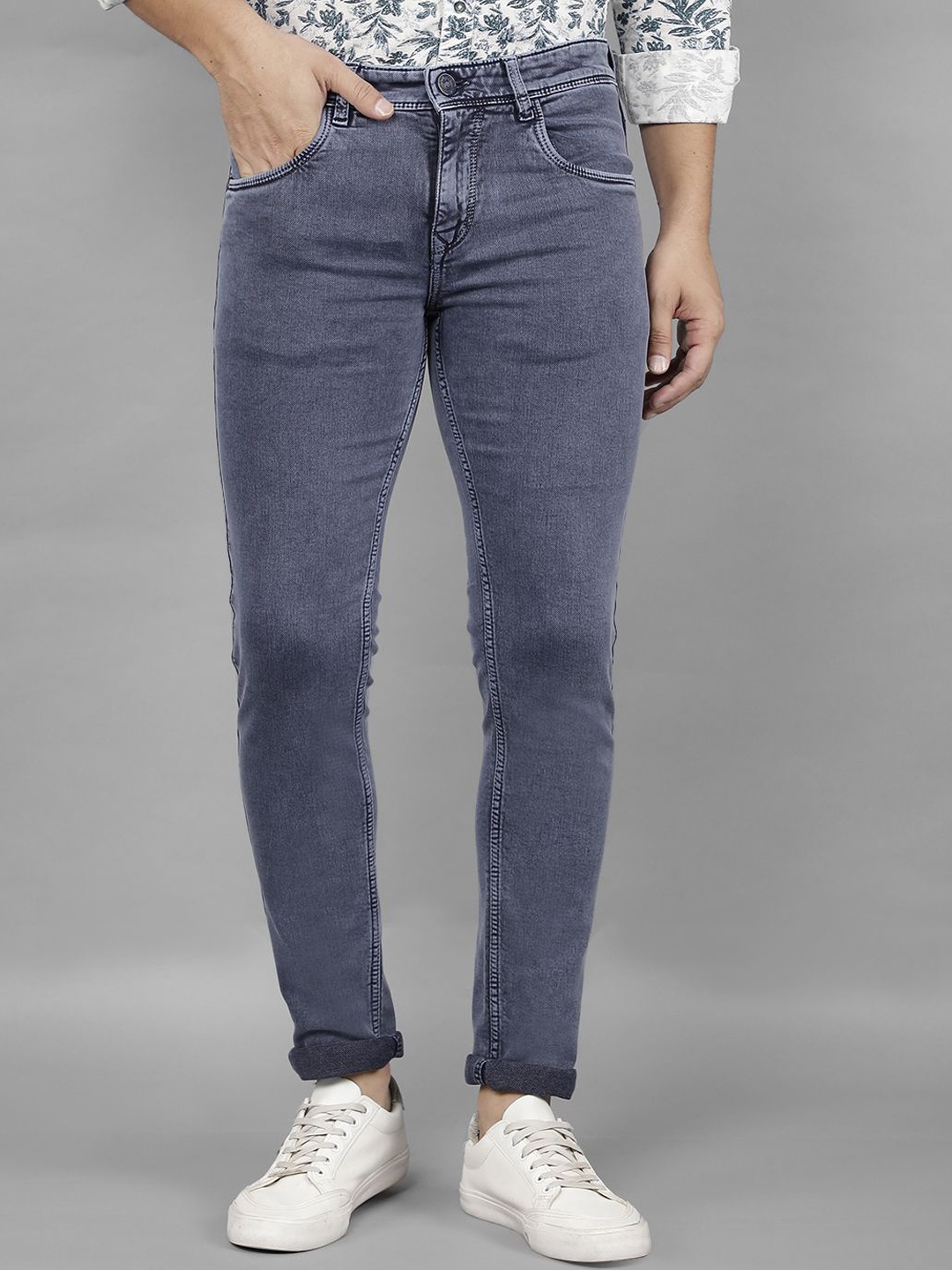 

Canary London Men Smart Skinny Fit Low-Rise Light Fade Printed Stretchable Jeans, Blue