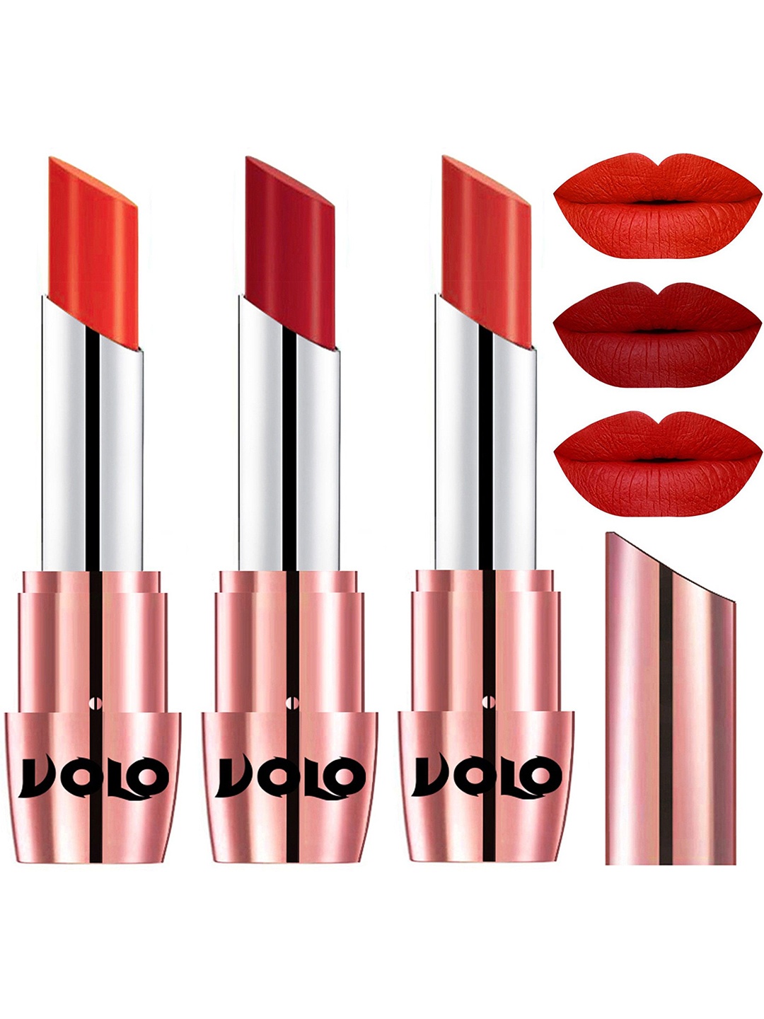 

VOLO Set Of 3 Creme Matte Lipstick-10.5 g Each-Orange-639 Tomato Red-640 Coral-649