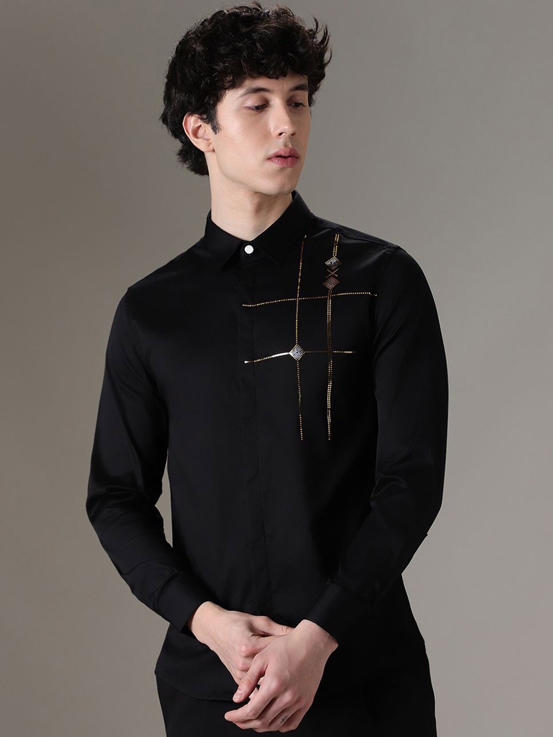 

Banana Club Men Classic Slim Fit Opaque Casual Shirt, Black