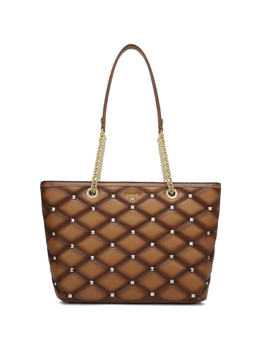 

Da Milano Textured Leather Shopper Tote Bag with Quilted, Brown