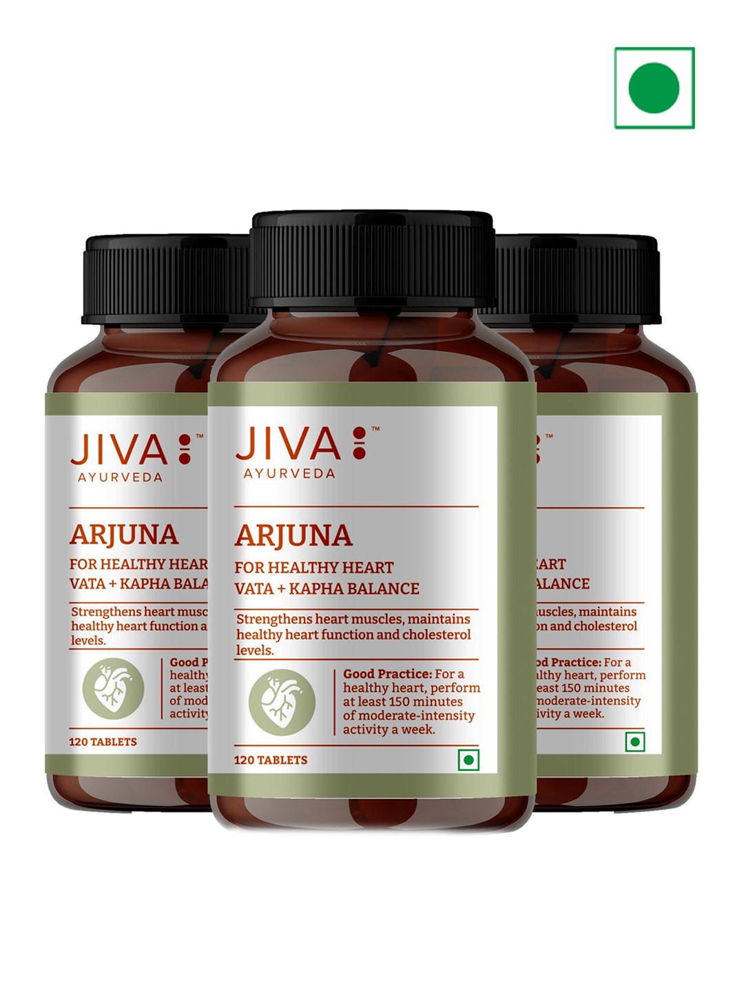 

Jiva Set Of 3 Arjuna Tablets Promotes Heart Health -120 Tables Each, White