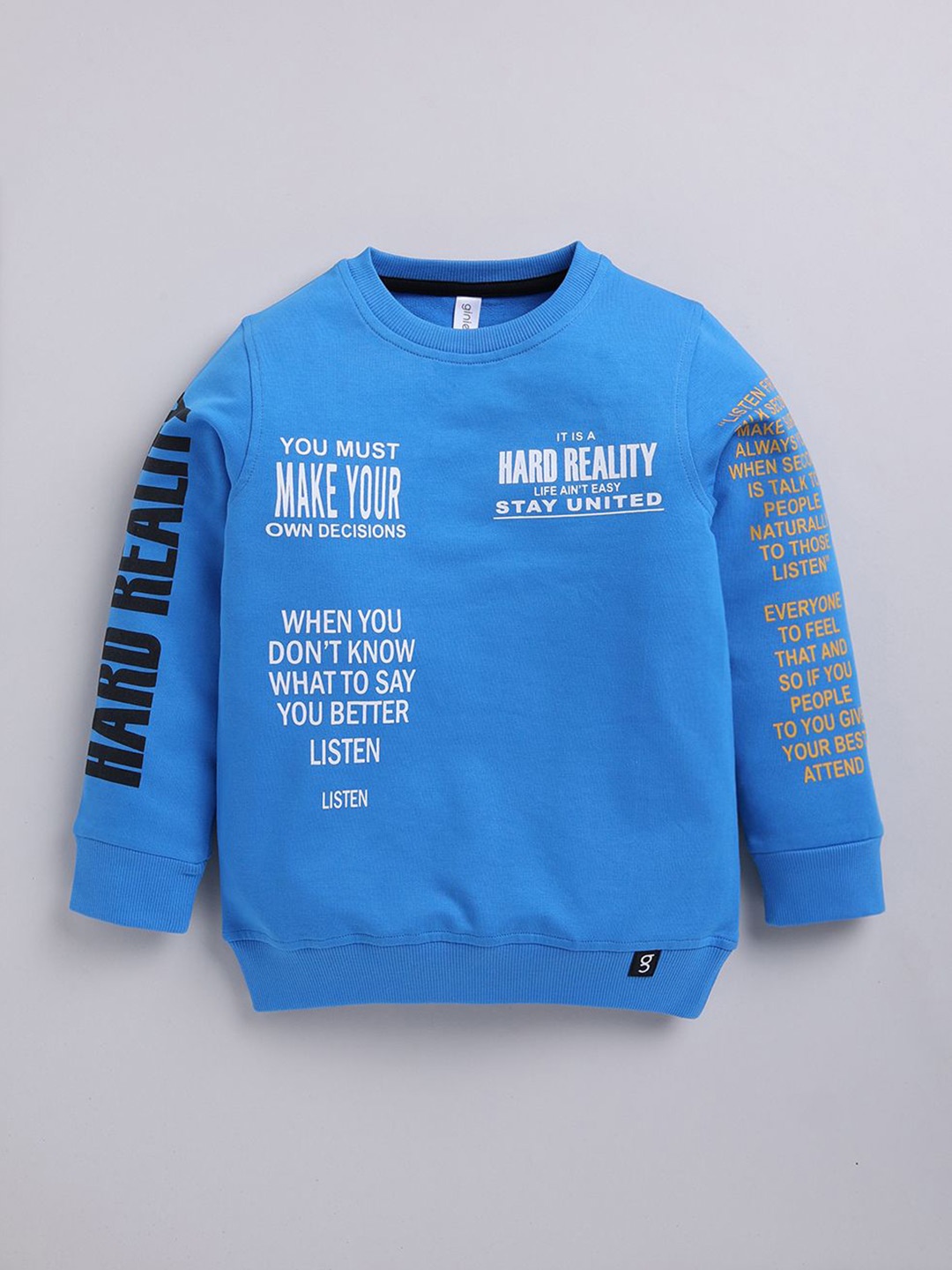 

Ginie Boys Typography Printed Round Neck Sweatshirt, Blue